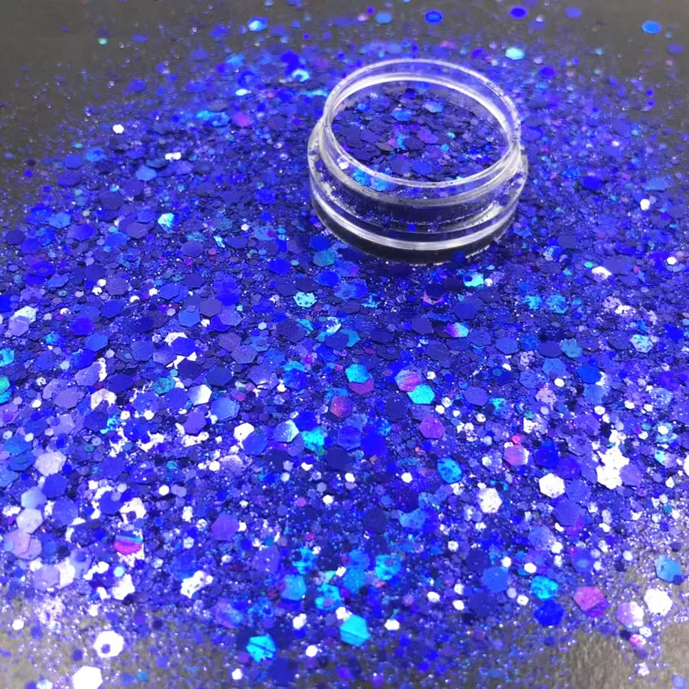 Nail Art Glitter Sequins 10g/Bag Iridescent Holographic Laser Gold/Silver Colorful Powder Sparkly Hexagon PET Safe Chunky Flakes