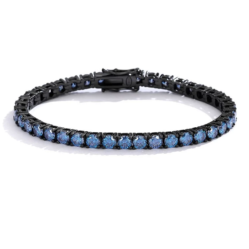 3-5mm Royal Blue VVS1 Moissanite Tennis Bracelet 925 Sterling Silver Plating Gun Black Diamond Link Chain Bracelets Pass Tester