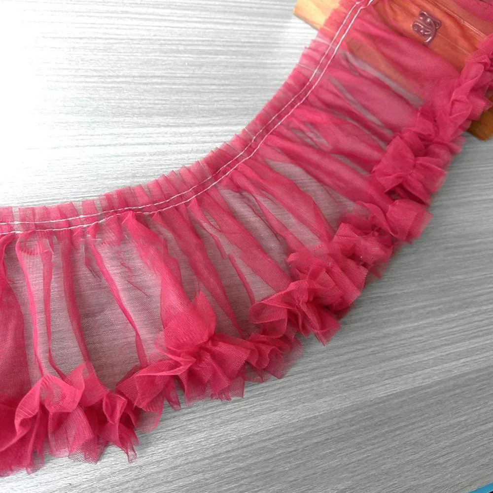 15X91cm 핑크 메쉬 레이스 트림 Pleated Fold Tulle DIY 봉제 공예 여성 용품  드레스 의류 거즈 프릴 리본