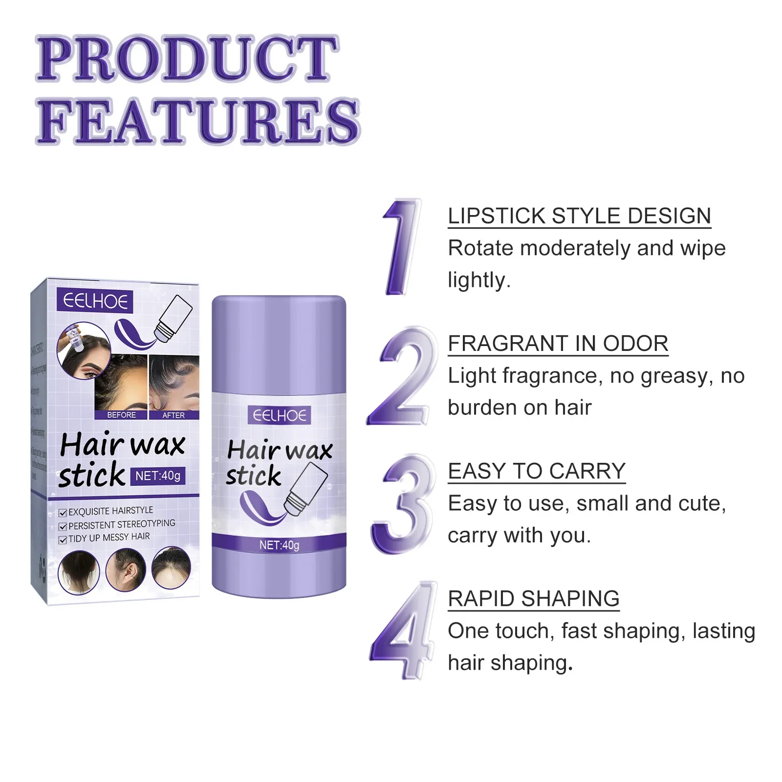 Description Picture 3 of itemSdotter Gel Cheveux Hair Wax Stick Prevent Frizz Arrange Loose Smooth Styling Wax Bar Edge Control Gel Long-lasting Non Greasy W