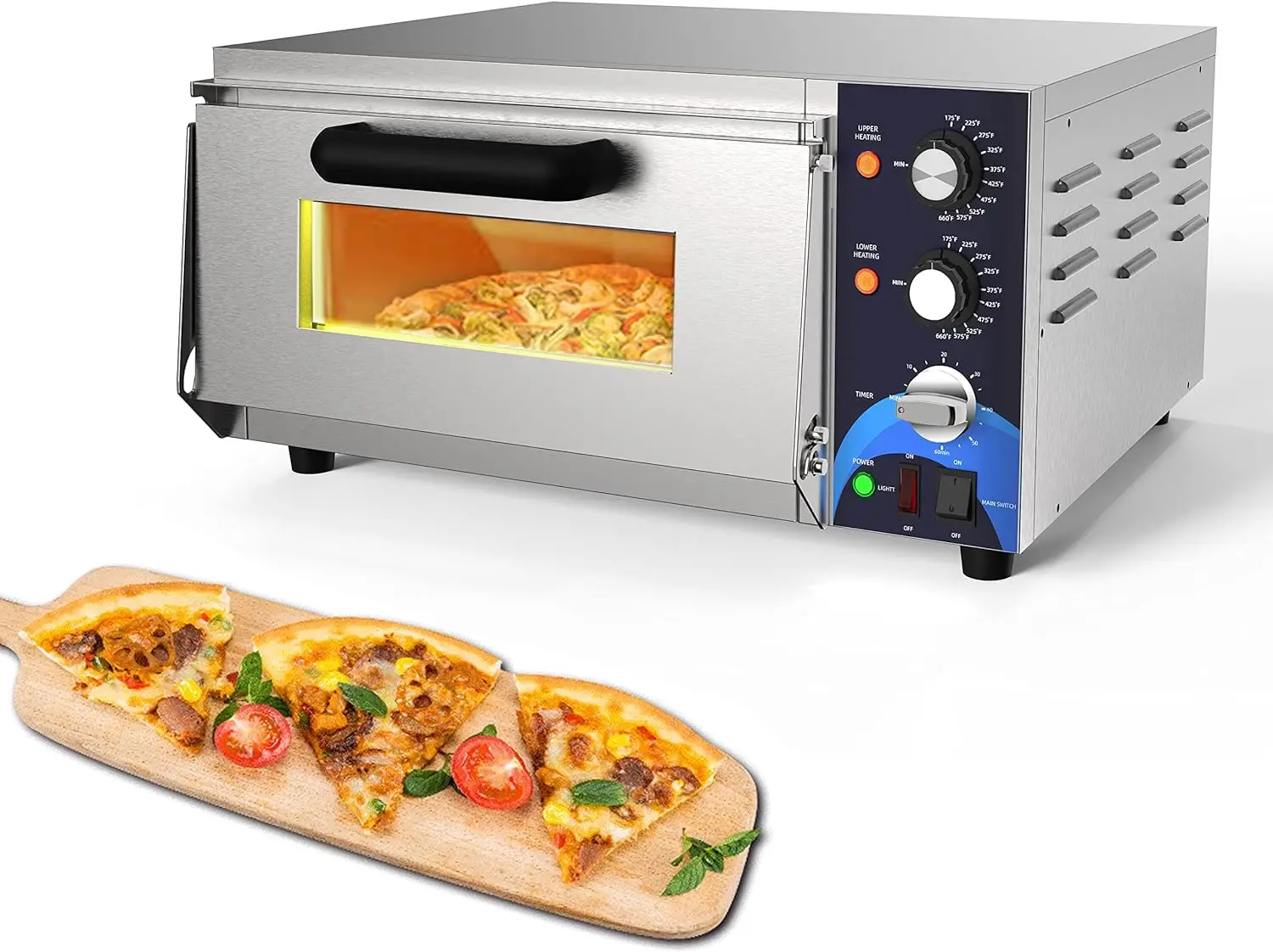 

Pizza Oven Indoor Commercial Pizza Oven with Pizza Stone And 60-minitue Timer, Adjustable Temperature (175℉-660℉）Indoor St