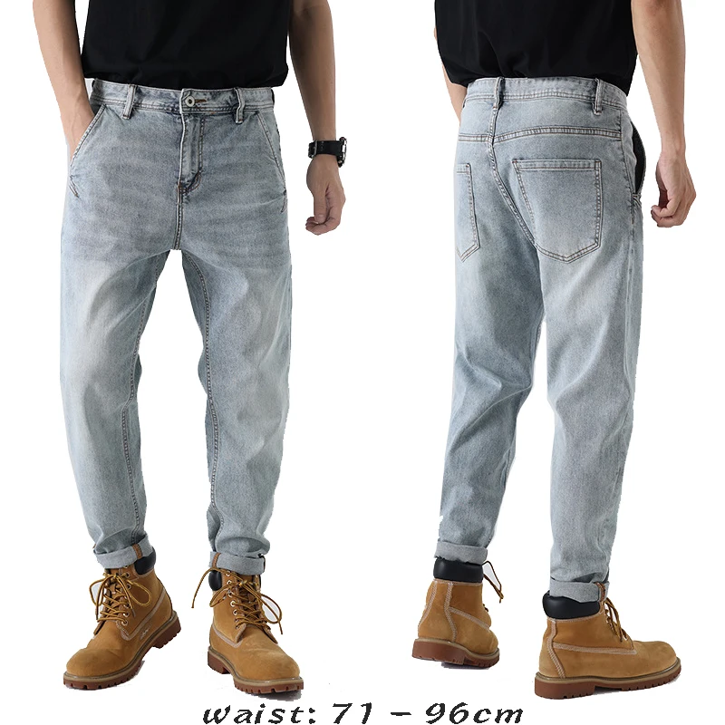 High quality long straight jeans for men big size stretch fabric stone denim casual trousers new 2024 clothing - light blue