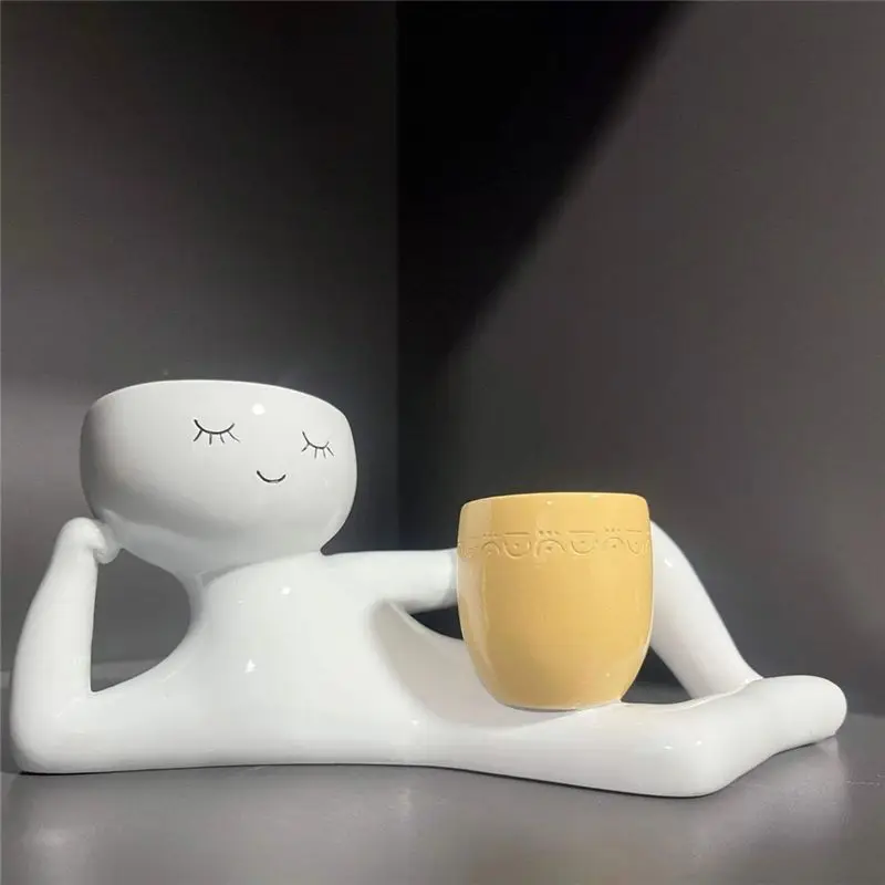 Vaso per Piante GOOD-Lazy Guy in Resina, Figurina Rilassata per Piante Succulente, Vaso Unico a Forma di Personaggio Sdraiato pe - immagine 5