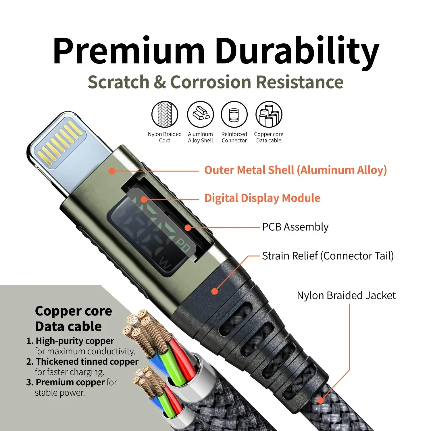 Premium MFi Certified Lightning Charger Cable - Fast 2.4A Charging with Extended Length