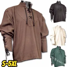  2022 Anime Adult Men Medieval Renaissance Grooms Pirate Tunic Top Larp Costume Lace Up Shirt Middle Age Viking Cosplay Costumes 