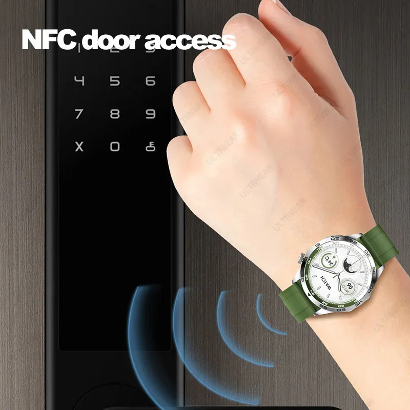 남녀공용 아몰레드 NFC 나침반 스마트워치, 심박수 모니터, 블루투스 통화, 스포츠 워치, GT4 스마트 워치, 46mm 스마트 워치