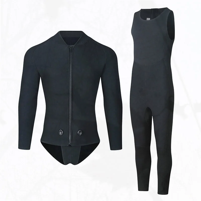 3MM Neoprene Hooded Wetsuit Men Two Pieces Separate Set Diving Suit Scuba Spearfishing Surfing Deepwater Thermal Swimsuit