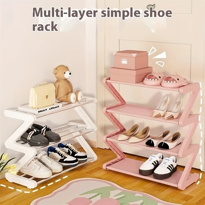 ヒールラック 4-Tier Z-Shaped Shoe Rack, Durable Plastic Floor-Mounted Tool-Free