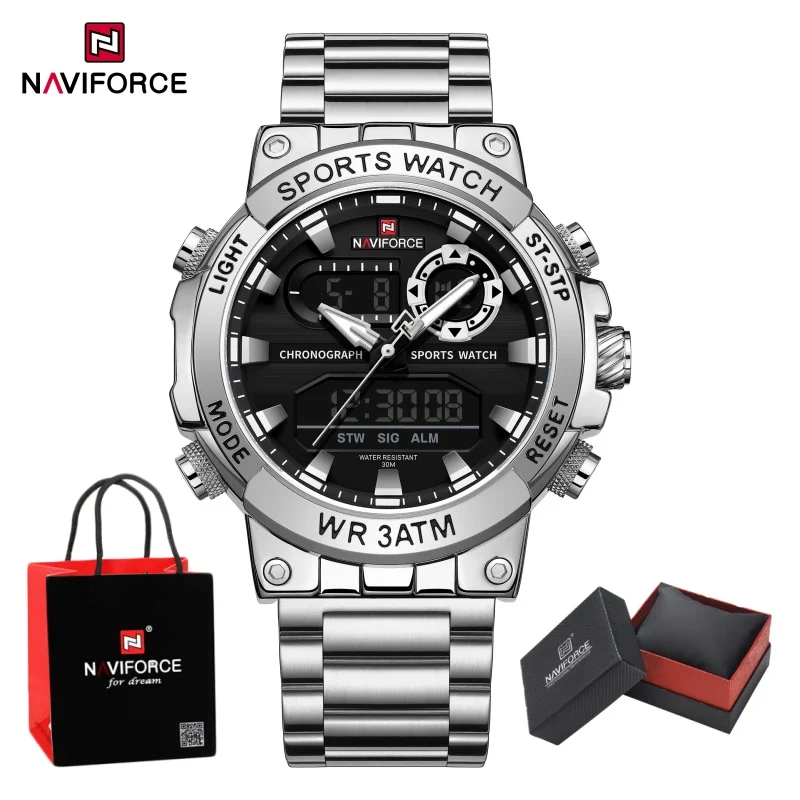 NAVIFORCE Men Watch Stopwatch Dual Time Display Men's Watch Fashion ...