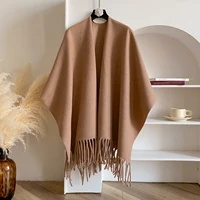 Winter Women Poncho Warm Shawl Double Sided Designer Thickening Blanket Luxury Scarf Female Cloak Cashmere Pashmina Cape Stole - Image 4