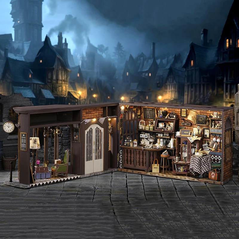 DIY Wooden Miniature Model Kit Magic Coffee Shop Casa Doll Houses 3D Puzzle Dollhouse With Furniture for Friends Christmas Gifts 4