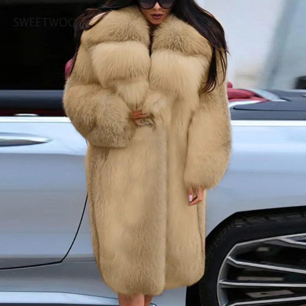 Faux Fur Overcoat Women Long Thicken 2020 Warm Wear Fashion Coat Female Winter Western Fur Collar Hooded Slim Loose Elegant Tide