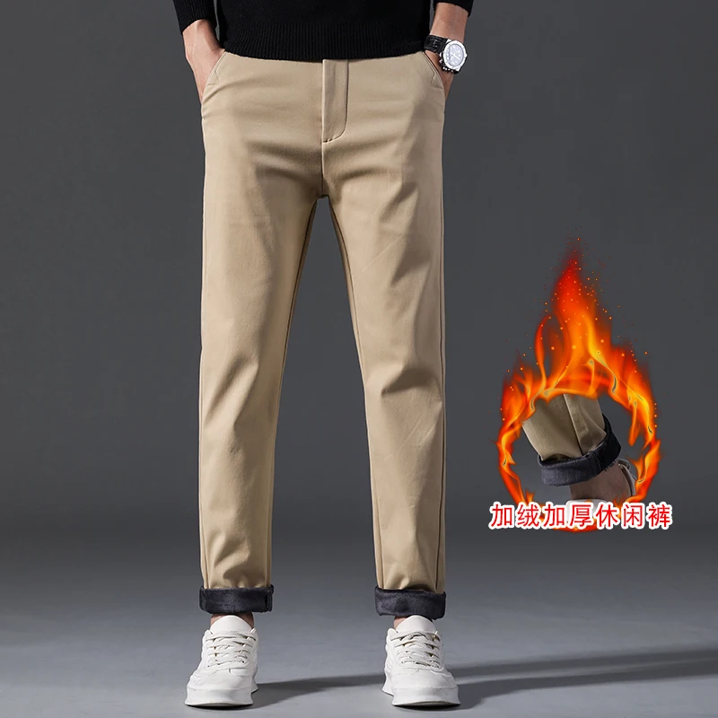 

2023 Men's Autumn Winter Classic Plush Casual Pants Thickened Middle-Aged Business Loose Straight Pants Men's Casual Pants
