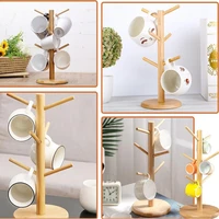 Bamboo Mug Holder 6 Hook Coffee Mug Tree Holder Mug Hanging Display Rack Drinkware Shelf Tea Cup Storage Holder Stand Kitchen To 3