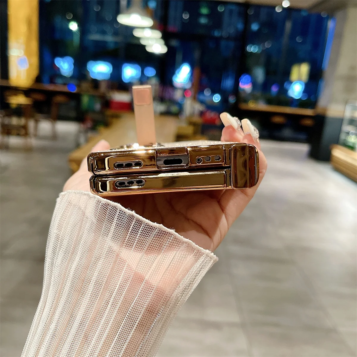 Luxury Plating Bling Glitter Phone Case For OPPO Find N Hard PC Leather Shockproof Full Package Hinge Protection Cover For FindN