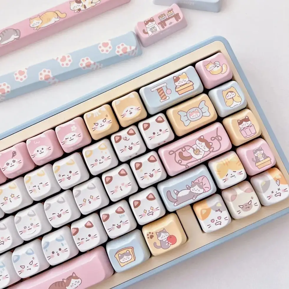 Pink Cat Keycaps Conjunto para Teclado Mecânico Cute Meow Perfil Pbt Praça Key Cap Sublimação Térmica Faça Você Mesmo Gift Mao