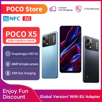 POCO X5-Téléphone portable 5G, version globale, 128 Go, 256 Go, 120Hz, AMOLED DotDisplay, Snapdragon 695, NDavid, 33W, charge rapide, appareil photo 48MP 1