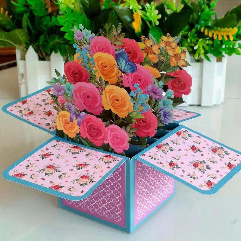 Greeting Cards Paper Pop Up Flowers Greeting Card Colored Rose 3D Pop-up Stereo Creative Mother's Day Cards Wedding Decoration Anniversary Gift
