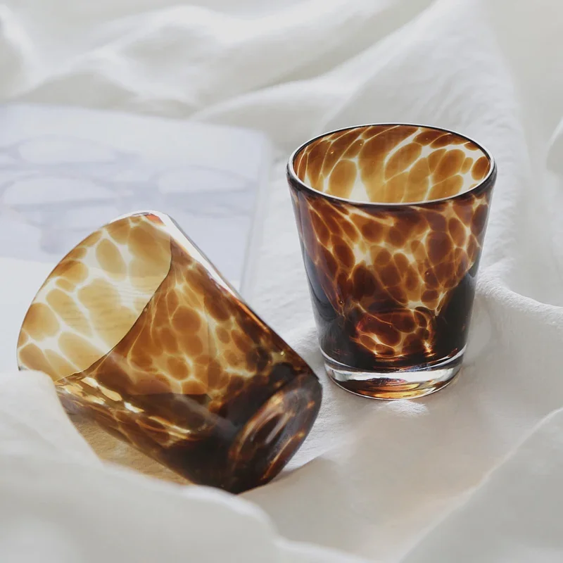 Lazzy House Foreign Trade Retro Old Fashion Tortoiseshell Leopard Pattern Handmade Glass Water Glass Wine Whisky Glasses
