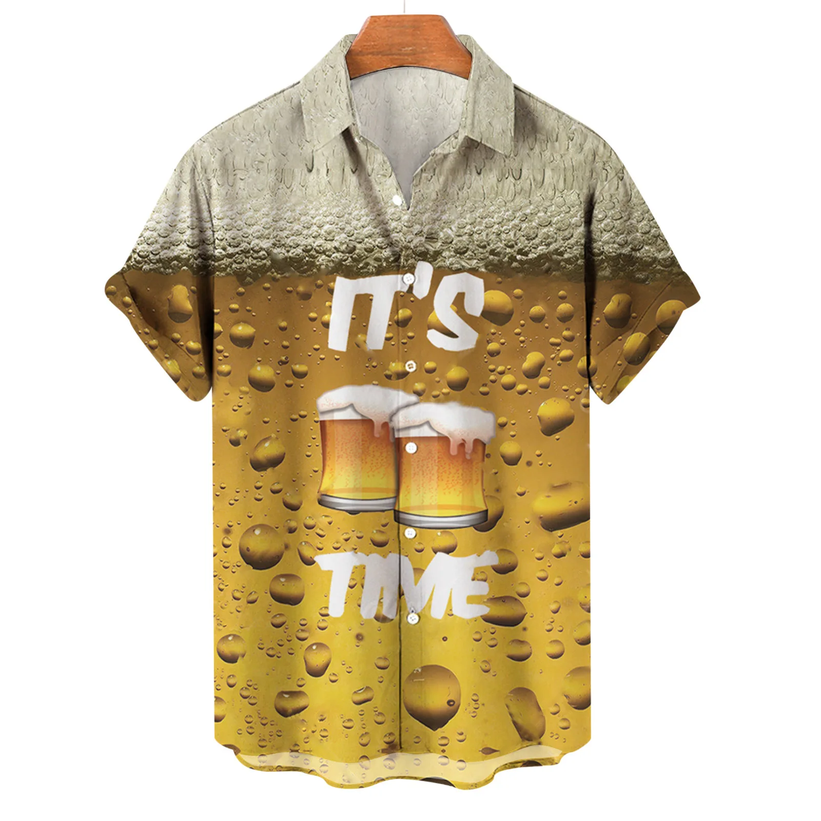 Hawaii 3D beer print Men Shirt Short Sleeve oversized Beach lapel Shirts Simplicity Single-Breasted comfortable Men's Clothing