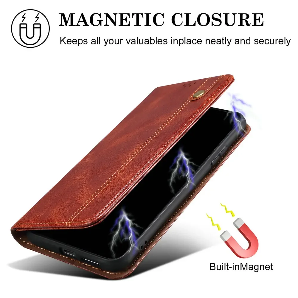 Magnetic Leather Flip Wallet Case