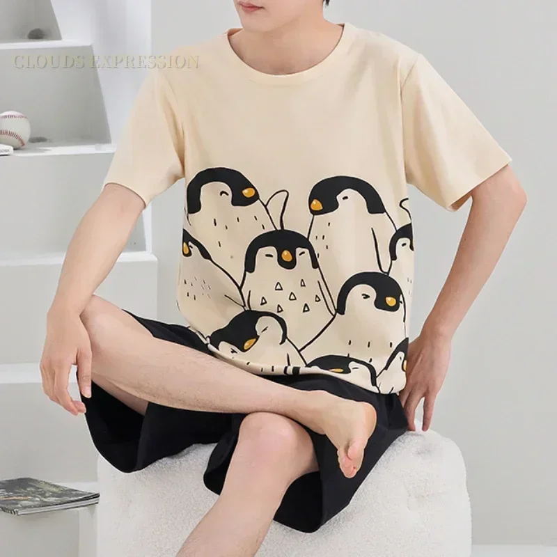 Summer 4XL Men Pyjamas Knited Pajamas Set Nightwear Big Boys Sleepwear Pyjamas Night Suits Pijamas Plus Size Homewear pajama sets