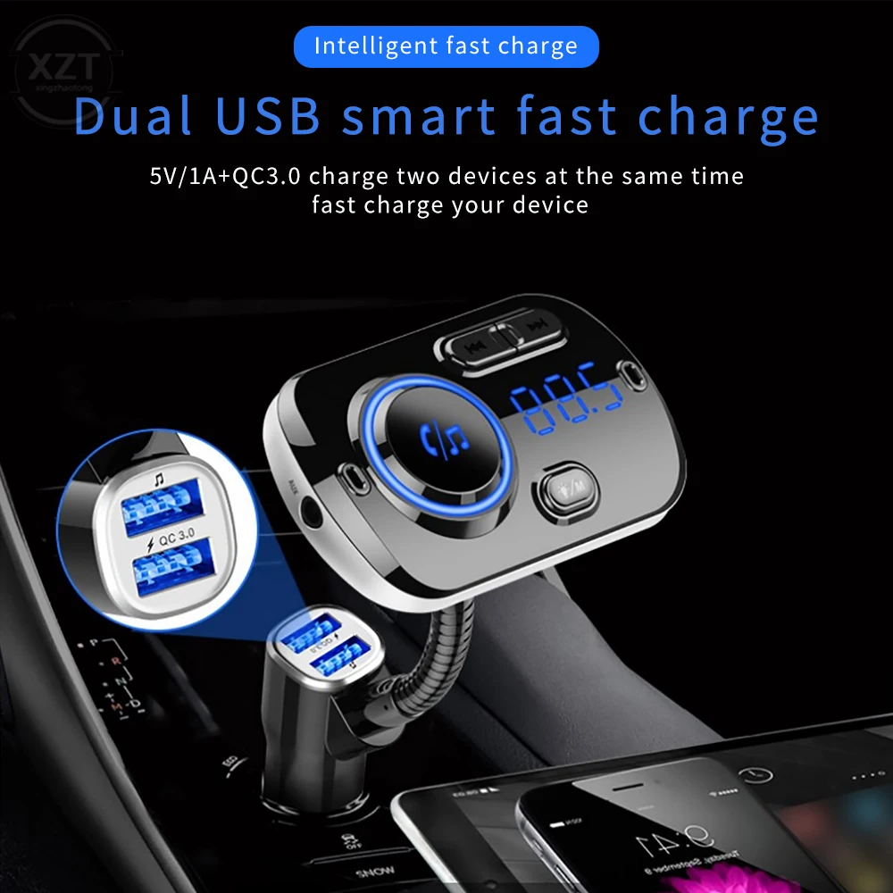 

Car FM Transmitter Handsfree Bluetooth 5.0 Fast Charger QC3.0 Car Accessories MP3 Music Player USB TF Card With Atmosphere Light