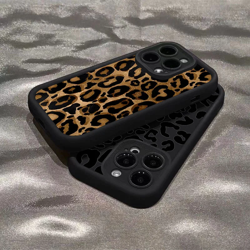 Black Leopard Print Retro Phone Case - Soft Silicone TPU Back Cover