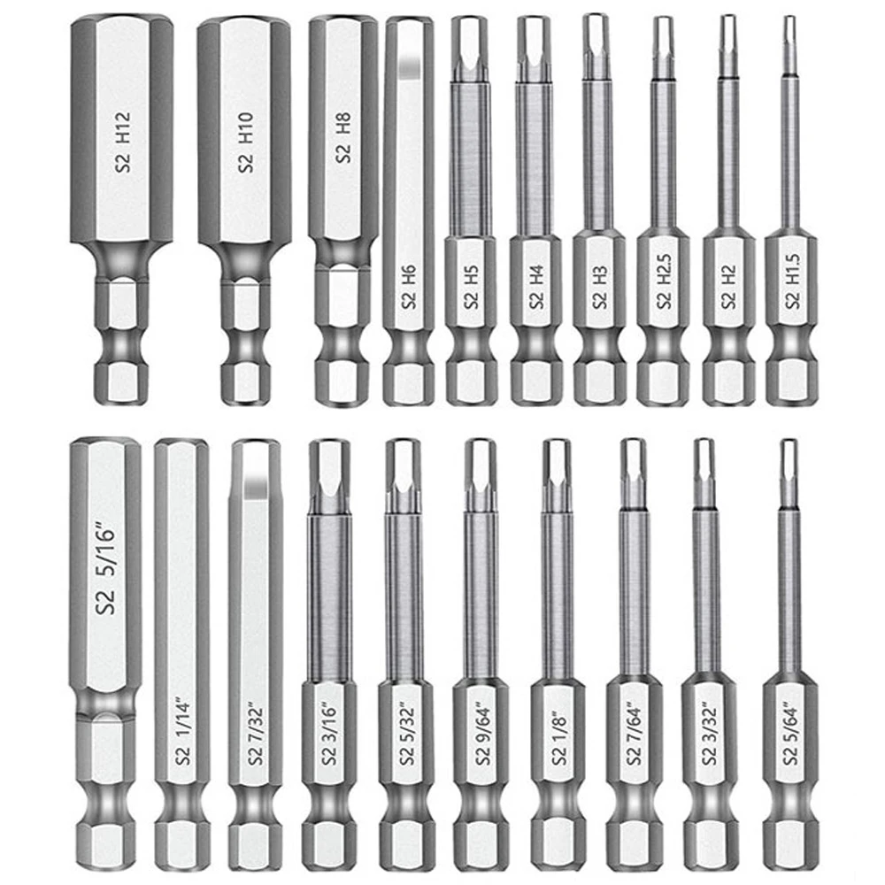 20Pcs Hex Head Allen Wrench Drill Bit Set 1/4 In Hex Shank S2 Steel Magnetic 2.36 In Long Drill Bits Shank Screwdriver Bit Set 1 4 inch hex rod shank long handle screwdriver tip holder extension bit set holder 60 75 100 150mm extension rod tools