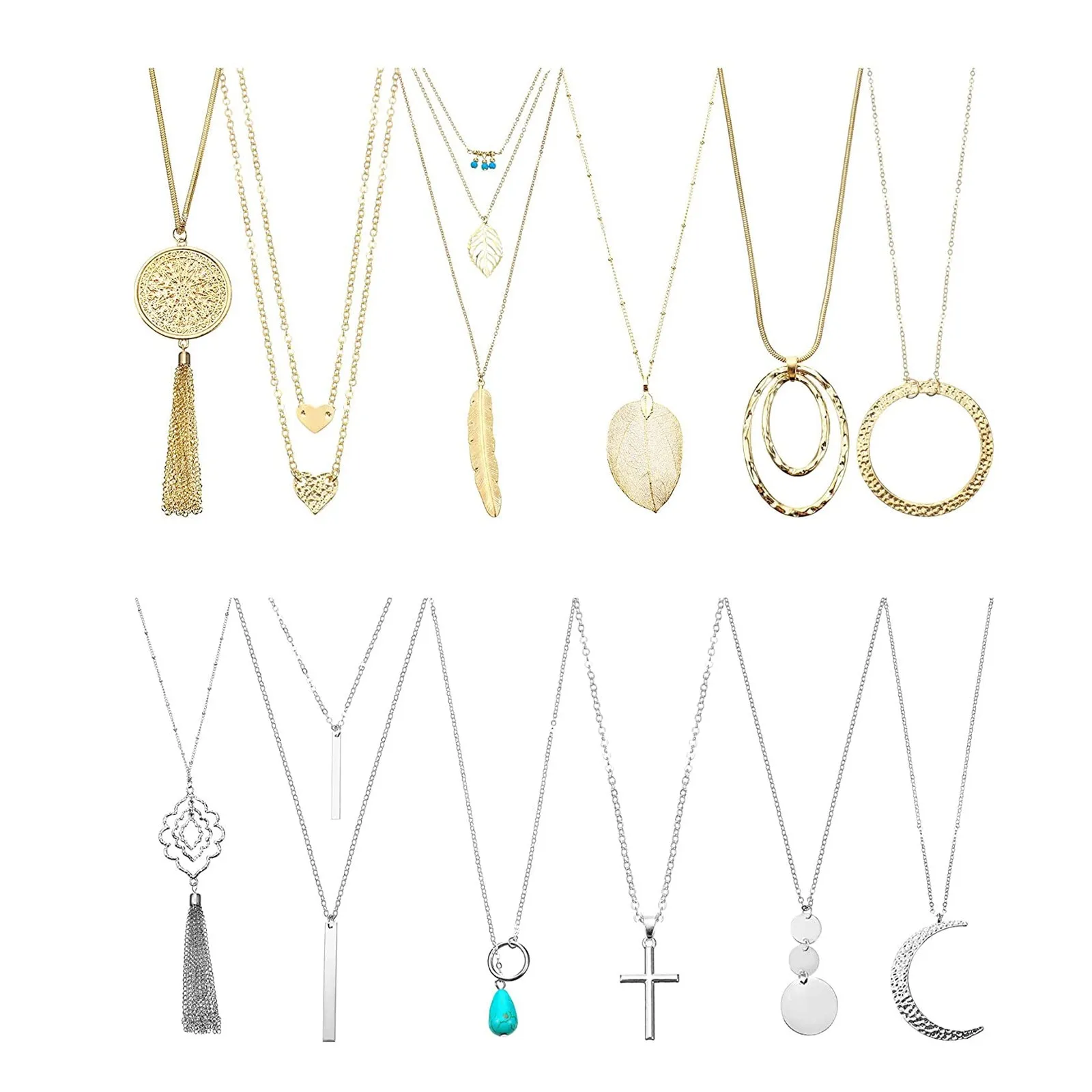 

12 Pieces Long Pendant Necklace Set Y Tassel Bar Necklace For Women Gift For Women Girl Birthday Valentine's Day Anniversary