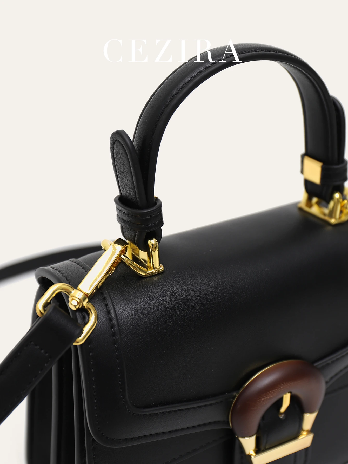 CEZIRA Contrast Color Top-handle Bag PU Leather French Style Women Flap Purse Square Multi Pockets Cross Body Shoulder Handbag