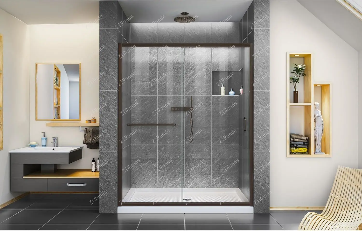 Half frameless sliding shower door, transparent glass 6mm thick tempered glass 4