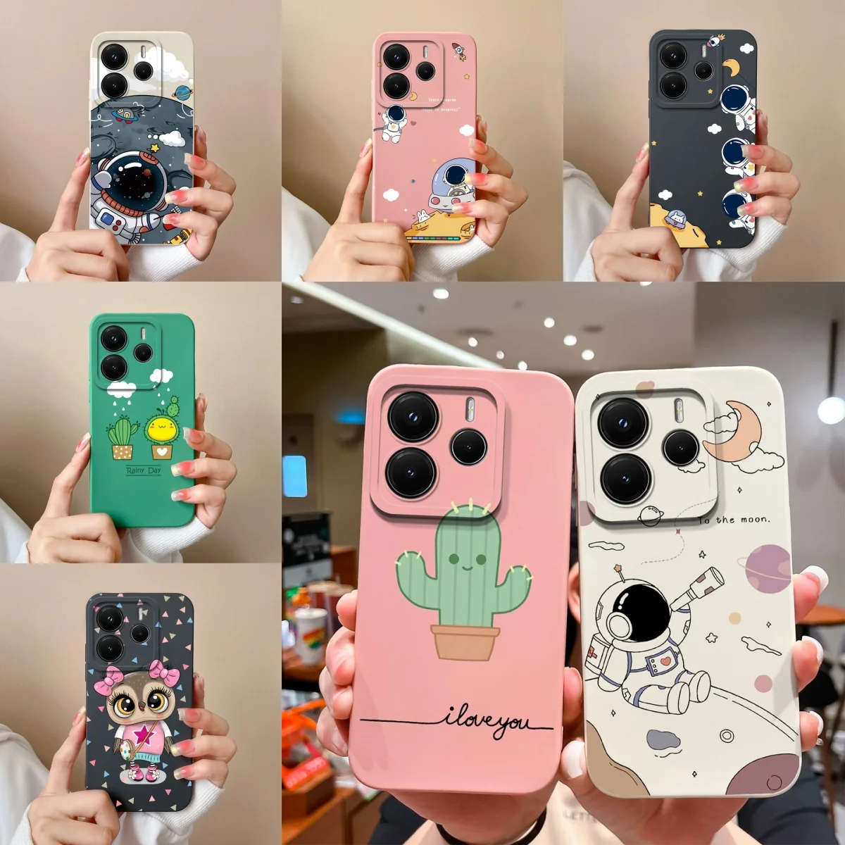 Cute Astronaut Cactus Liquid Protective Anti-Drop Antifouling Bumper Phone Case