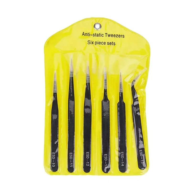 

P82D 6Pcs Anti-static Tweezers Set Multifunctional Tweezer High Hardness