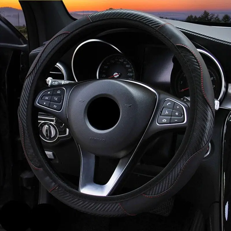 Breathable Anti-Slip PU Leather Car Steering Wheel Cover - 38cm Auto Interior Accessory