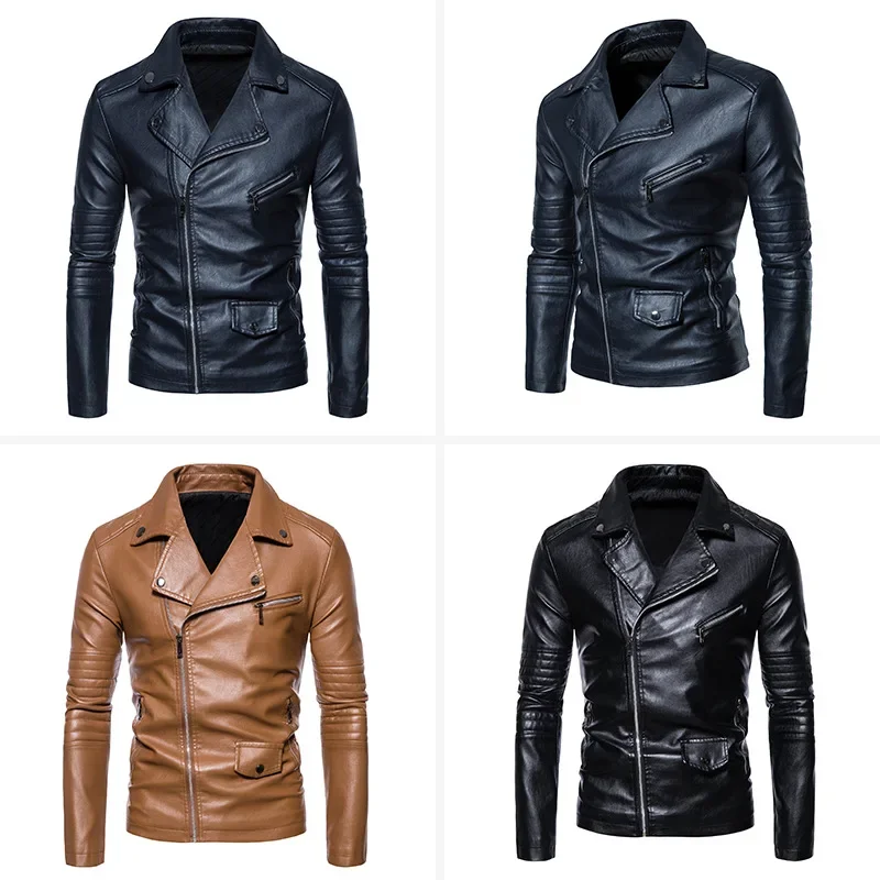 Men's Leather Jacket Winter Vintage Motorcycle Wash Men's Lapel European and American Men's PU Jacket Leather Jacket