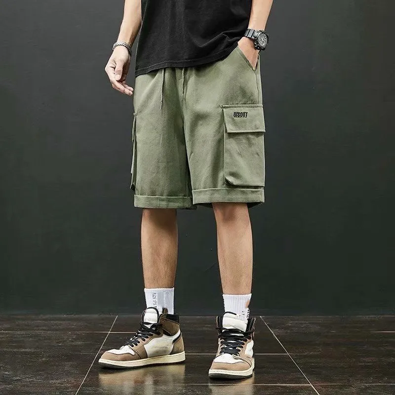 Male Plus Size Cargo Pants Summer Cotton Men's Loose Work Casual Outdoor Multi Pocket Hot Breeches Lace-Up Sweatpants Shorts black casual shorts