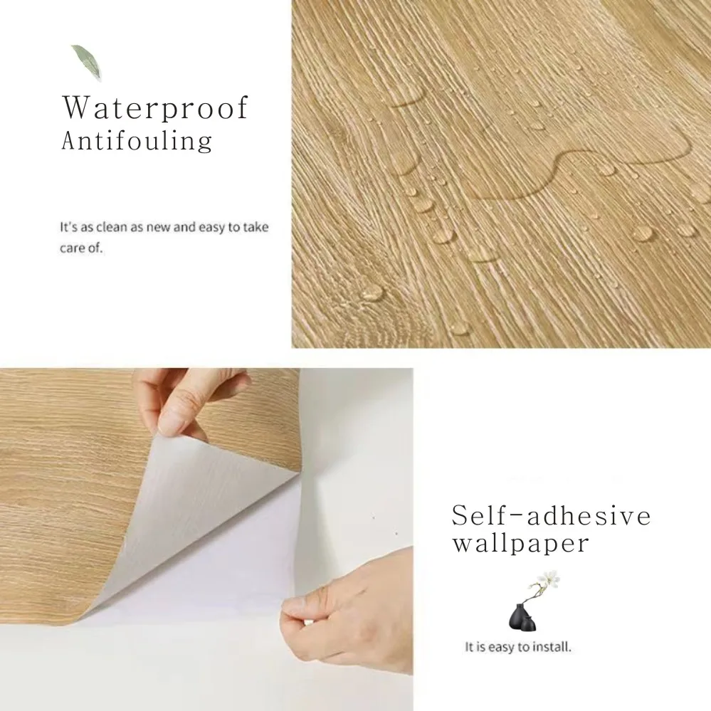 1 Roll Pvc Oil-proof Wood Grain Sticker Self-adhesive Wallpaper For Kitchen Countertop Furniture Cabinet Table Wall Renovation 4