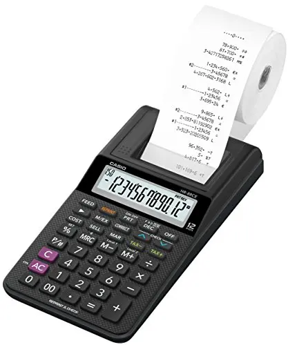 Casio Hr-8Rce-Bk - Mini Calcolatrice Stampante, 42X102X208.5Mm, Conversione Valuta Nera (2 Valute) Calcolo Tasse, Calcolo Percentuale