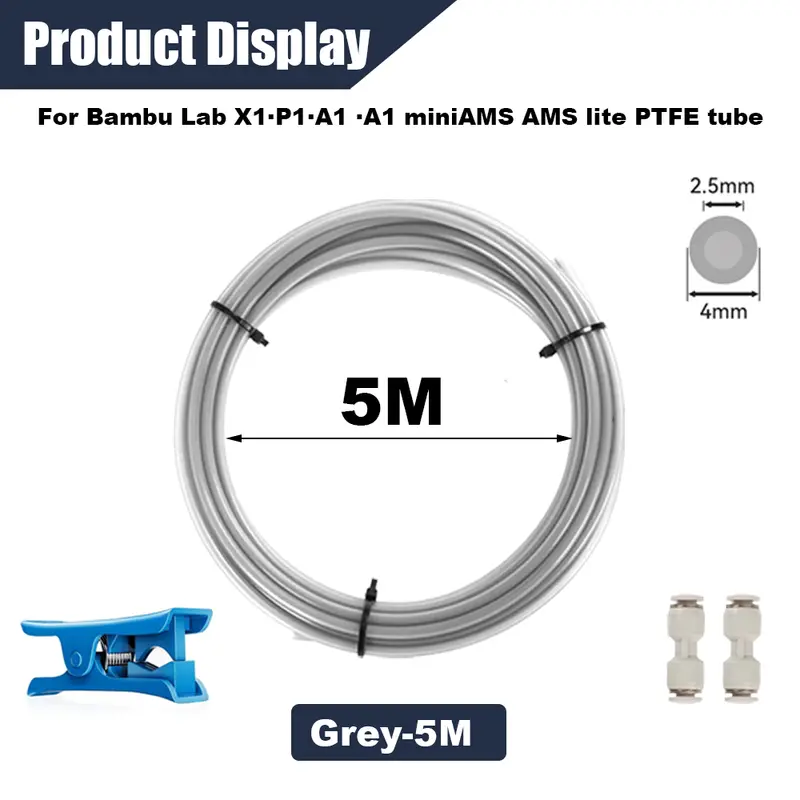PTFE Tube 2.5mm X 4mm 5M for Bambu Lab X1/X1C/P1P/P1S/A1/A1 Mini/AMS/AMS Lite with Cutter Connectors, 3D Printer Filament Tubing - Image 10