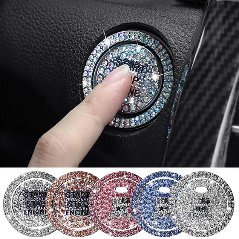 

Car Push Start Button Cover Rhinestone Automotive Ignition Protection Case Anti-Scratch Engine Button Cover For Cars Accessories
