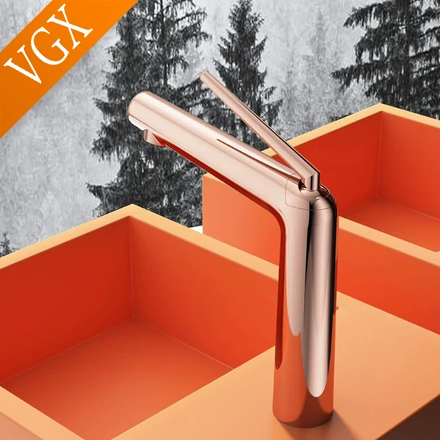 ก๊อกน้ำห้องน้ำ VGX สีโรสโกลด์ ก๊อกผสมอ่างล้างหน้า ก๊อกน้ำอ่างล้างมือ ก๊อกน้ำร้อนน้ำเย็น ก๊อกน้ำทองเหลืองขัดเงา 1