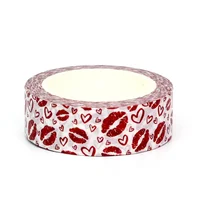 1PC. 10M Deco Cute Red Lips and Hearts  Washi Tape for Scrapbooking Journaling Adhesive Masking Tape Stationery 2