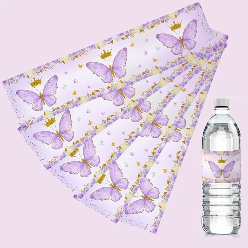 Set of 10 Purple Butterfly Bottle Labels - Elegant Sticker Decorations for Celebrations and Events