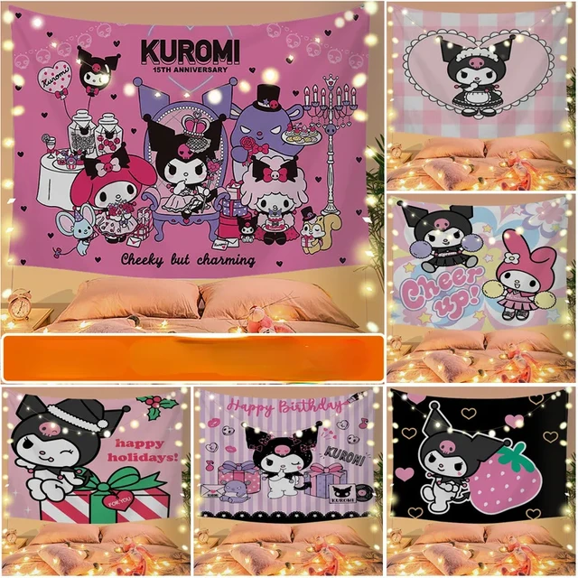 Kawaii Sanrio Hello Kitty Tapestry My Melody Cinnamoroll Kuromi Cartoon  Cute Textile Wall Covering Cute Girl Living Room Decor - AliExpress