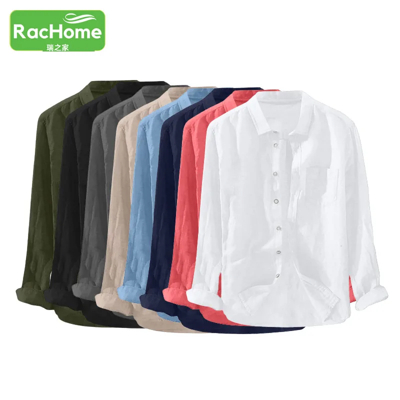 Tanie 8 kolorów męska z długim rękawem lniana bluzka koszula mężczyźni moda lniane sklep