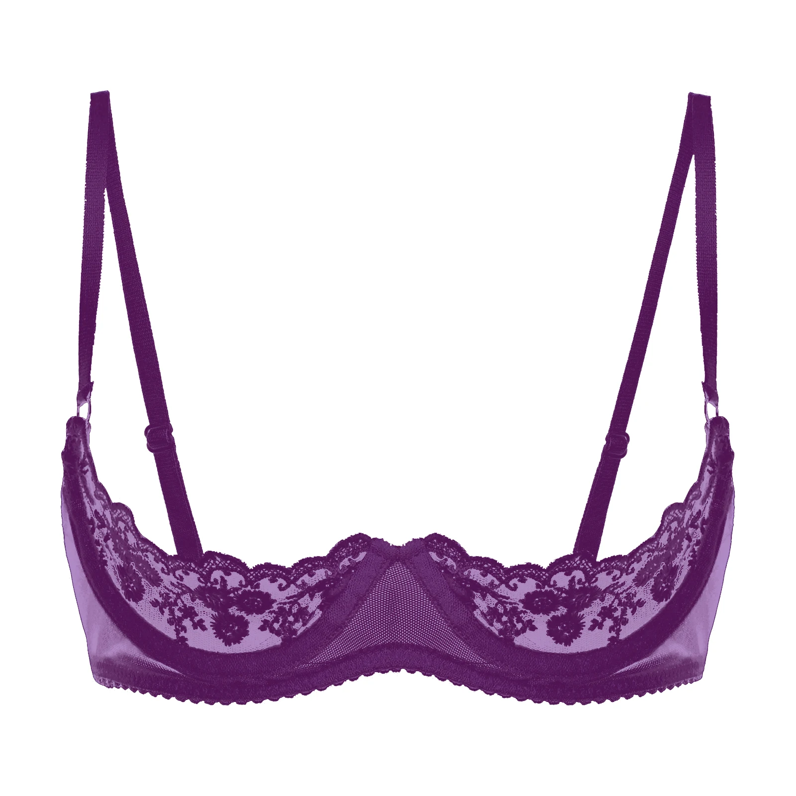 thumbnail image 1 of Sujetador push up de encaje con aros y copa 1/2 para mujer, lencería, sujetador abierto en el pecho, sujetador con tirantes ajustables y relleno de esponja, ropa interior, 1 of 5