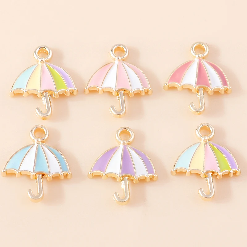 20 Stück 15 x 19 mm niedliche bunte Emaille-Regenschirm-Charms-Anhänger für Schmuckherstellung, Halsketten, Ohrringe, Armbänder, DIY-Bastelbedarf – Detail 2