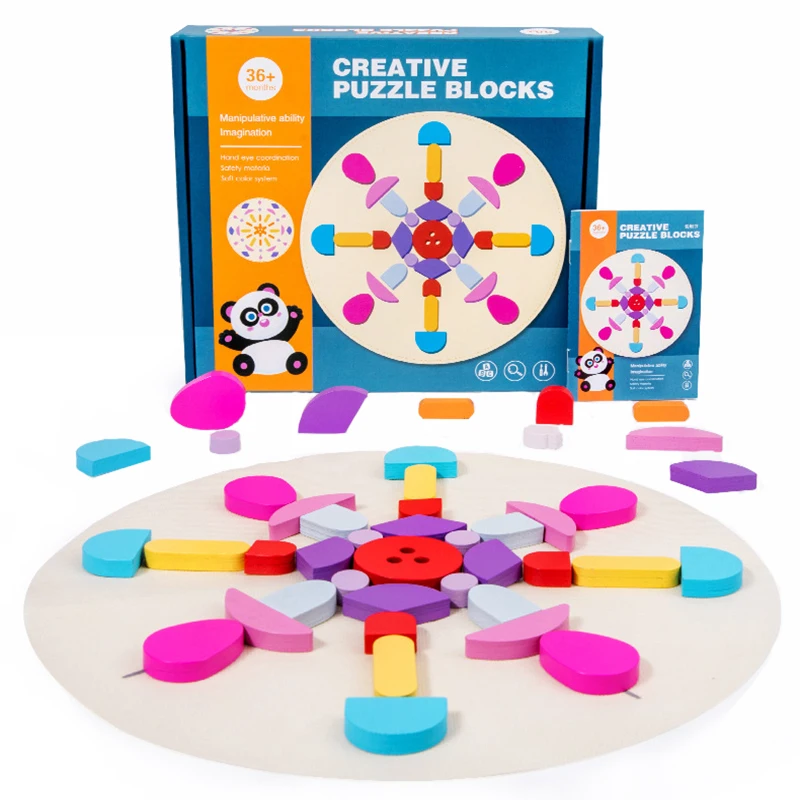 

Montessori Geometric Shape Jigsaw Puzzle Toys Tangram Symmetrical Imagination Logical Thinking Game Kids Wooden Educational Toys