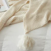 Solid Color Wool Knit Plaid Blanket With Tassel Super Soft Bohemia Throw Blanket for Bed Sofa Cover Bedspread Decor Blankets 3